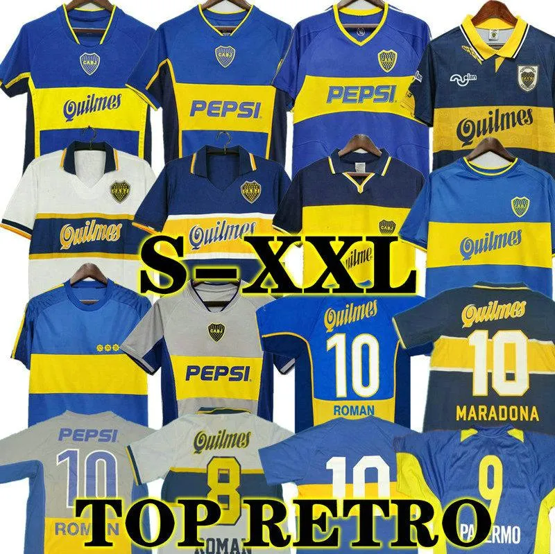 97 98 Boca Juniors Retro 1981 Fotbollströjor Maradona ROMAN GAGO 99 Fotbollströja klassisk 2001 2002 2005 Camiseta Futbol vintage 81 RIQUELME