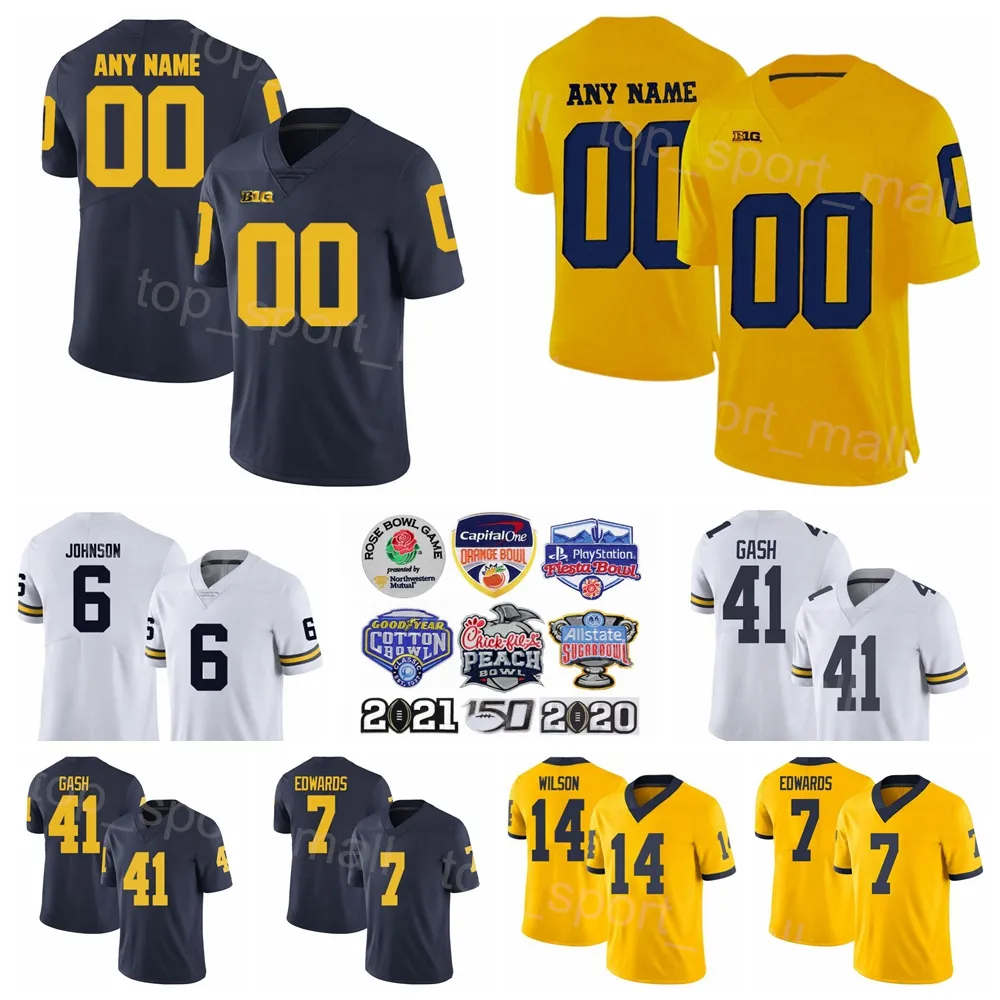 NCAA College Football Michigan Wolverines 7 Donovan Edwards Jersey University 41 Isaiah Gash 14 Roman Wilson 6 Cornelius Johnson 25 Junior Colson 23 CJ Stokes Sport