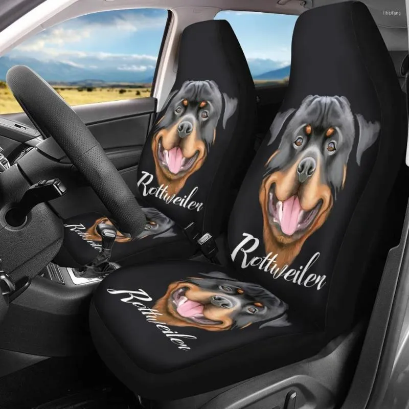 Stoelhoezen Hugsidea 2pcs Universele auto voorstoel cool rottweiler honden afdrukken interieur mode auto full cushion fit de meeste auto's