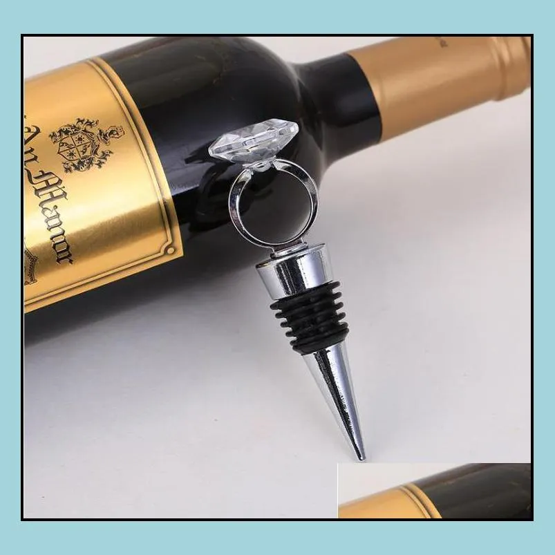 Crystal Diamond Ring Wine Stoppers Home Kitchen Bar Tool Champagne Bottle Stopper Wedding Guest Gifts Box Packaging RRA11396