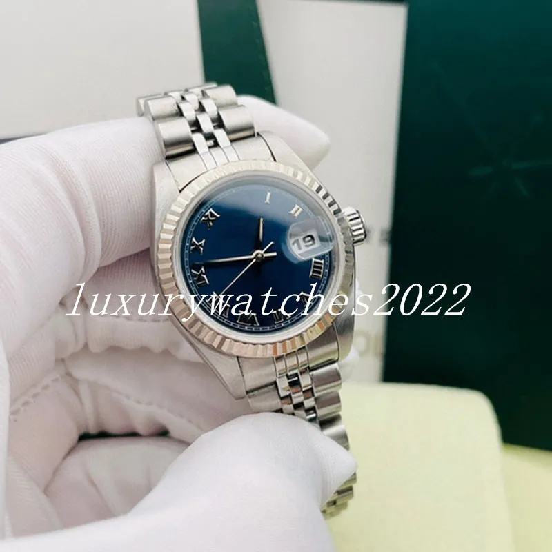 Designer Watches Super V5 Kwaliteit Blue Roman 31 mm Cannel -roestvrij staal 2813 Beweging Automatische dames Fashion polshorloge