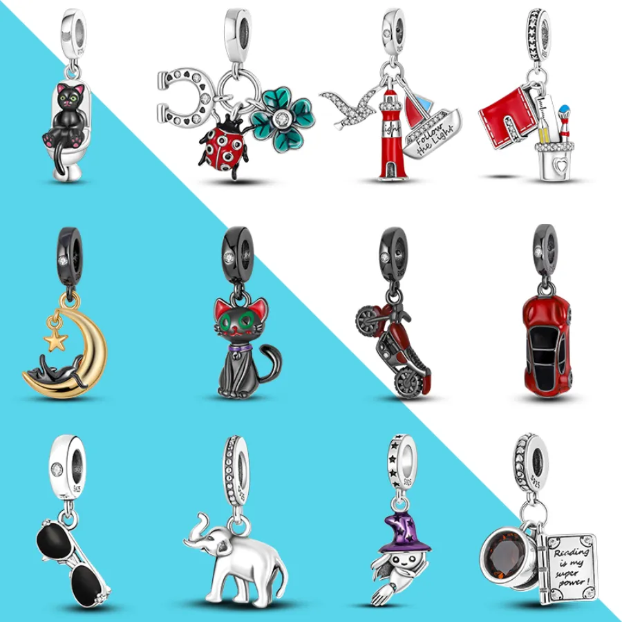 925 Gümüş Cazibe Boncuklar Dangle Fil Katty Araba Kahve Kolye Boncuk Fit Pandora Charms Bilezik Diy Takı Aksesuarları 0131