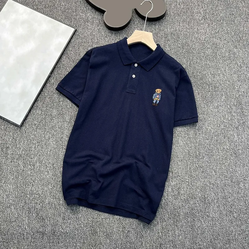 Groothandel Nieuwe borduurbeer heren Polo's vaste kraag t-shirt katoen oversized los shirt korte mouw mannelijke ontwerper S-XXL