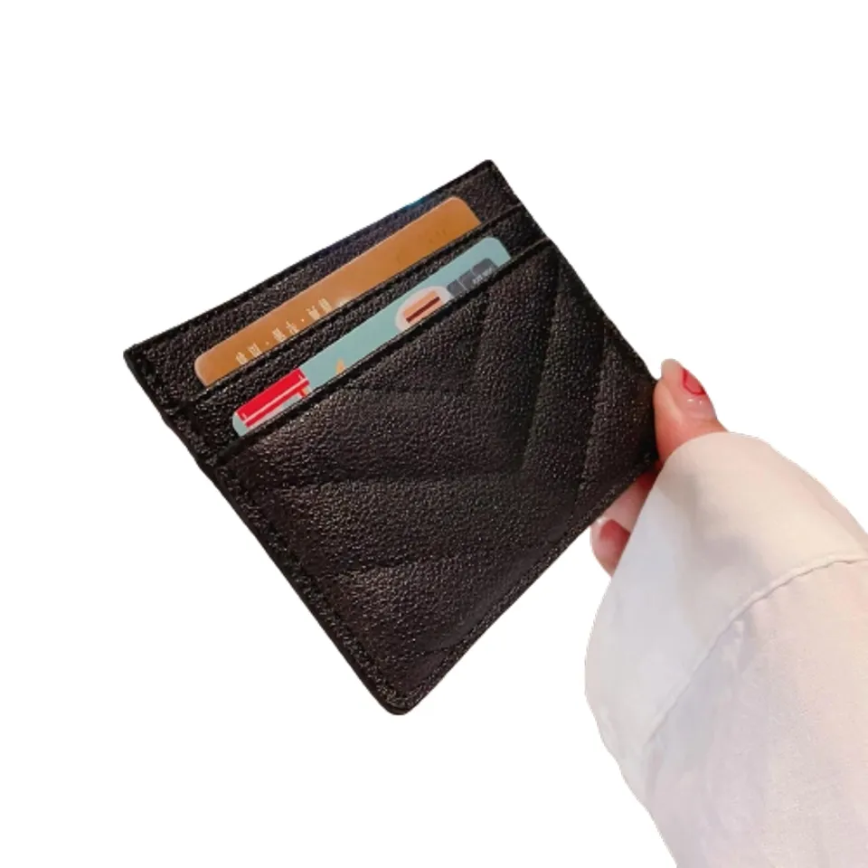 2022 Fashion Card Holders Caviar Woman Mini Wallet Designer Pure Color Leather Pebble Texture Luxury Black Plånbok Y2210002