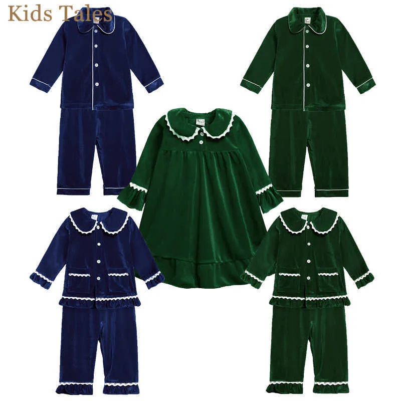 Pyjama's Kids Baby Boy Girls Velvet Christmas Pyjama's Set Toddler Lange mouw knop Down Lace Tops broek Kinderen PJS Sleepwear Kleding T221013