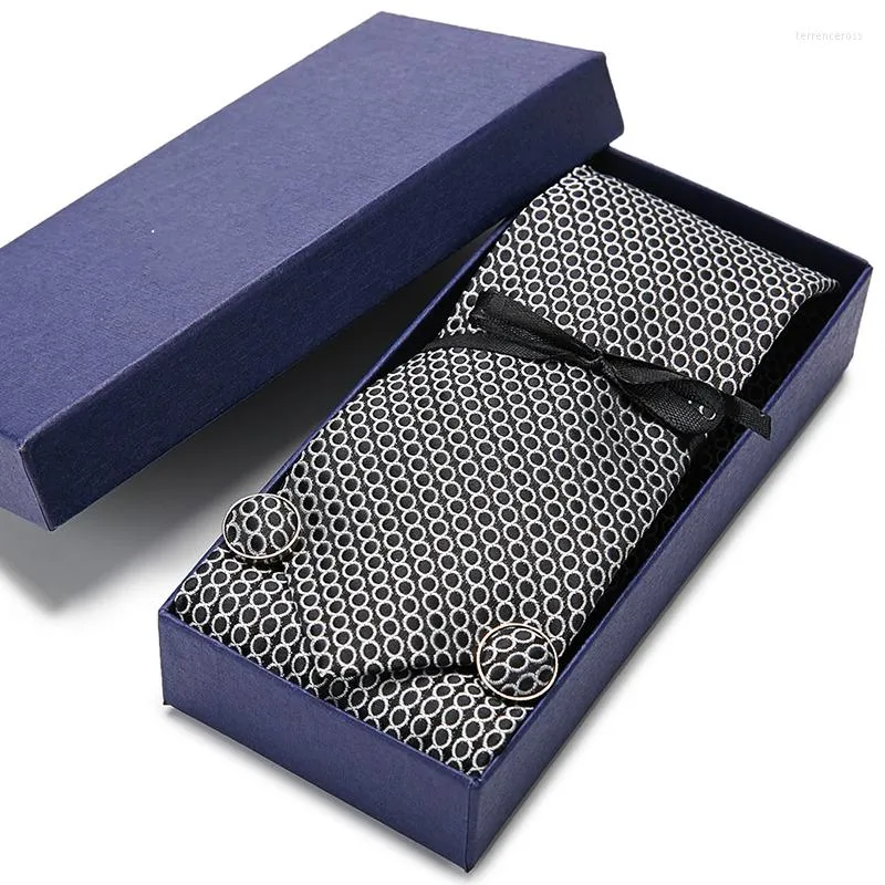 Bow Ties 4pcs/set Silk Men's Fashion Necktie Set Plaid Stripe Mans Tie With Gift Box Extra Long Size 145 7.5cm