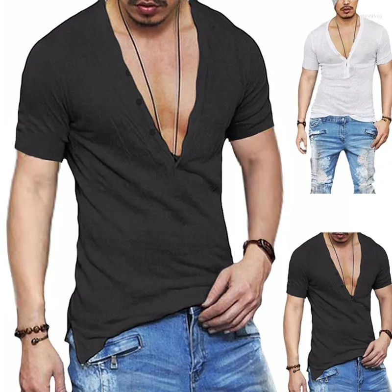 Men's T Shirts T-shirt Men V Neck Short Sleeve Tshirt Fashion Slim Fit Tee Shirt Male Fitness Bodybuilding Workout Summer Clothing Tops Man