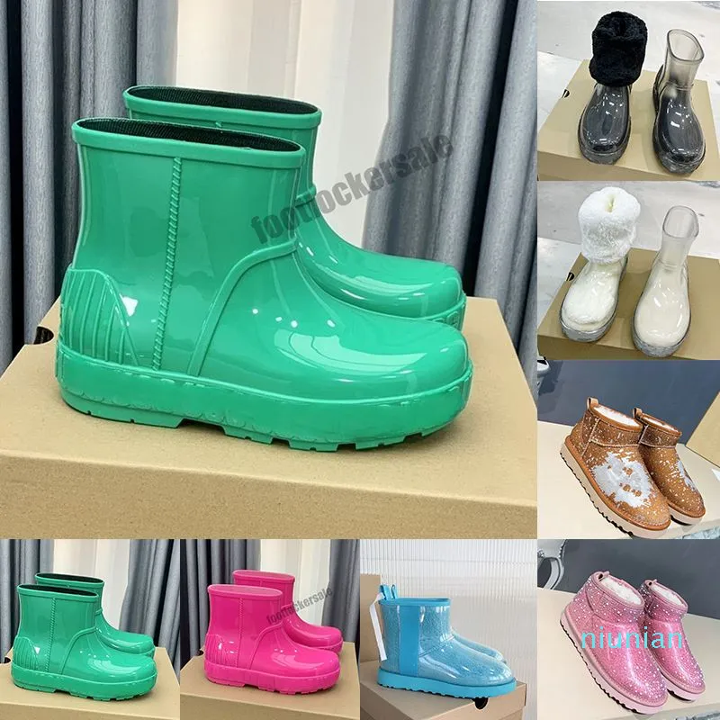 Klare Mini-Stiefel für Damen, transparentes Fell, pelzige Winterschuhe, braune Knöchel-Halbstiefel, modische Luxus-Designer-Stiefel mit flachem Boden, Gummi