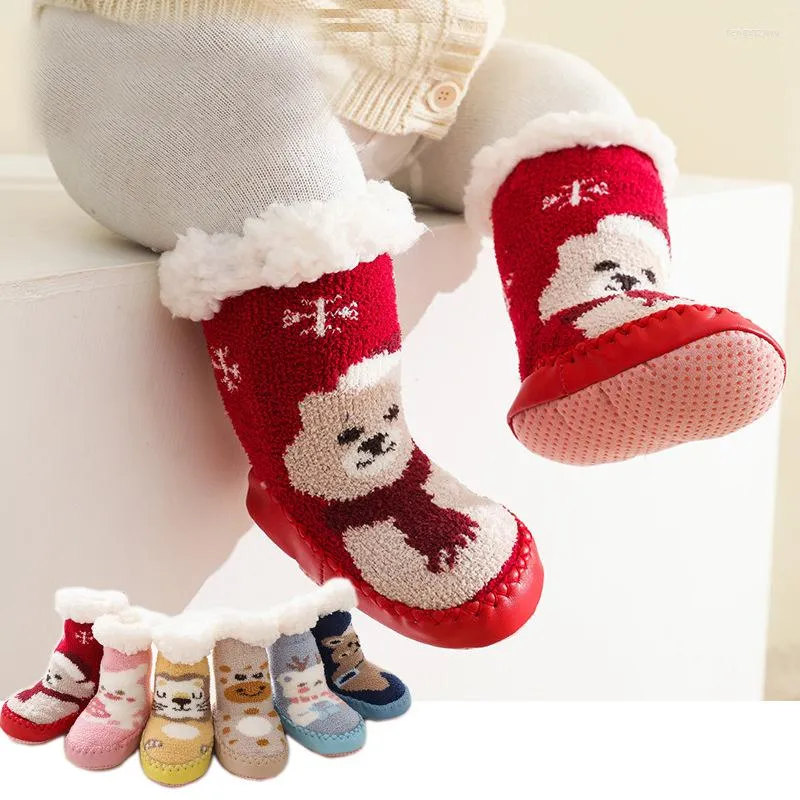 Premiers marcheurs noël bébé chaussures chaud hiver chaussons anti-dérapant polaire fille pour né décontracté 2022