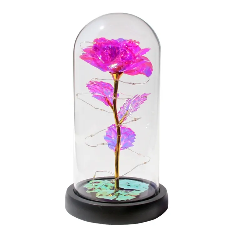 Lumière LED Rose décoration de fête fleur en feuille d'or 24K avec guirlandes lumineuses en dôme pour noël cadeau de la saint-valentin