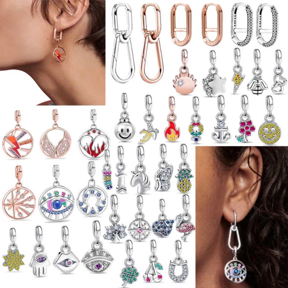 925 STERLING Gümüş Dungle Charm Kadın Boncuklar Yüksek Kaliteli Takı Hediye Müzik Notları Elektro Kalp Kalp Dungle Boncuk Fit Pandora Charms Bilezik DIY 06111