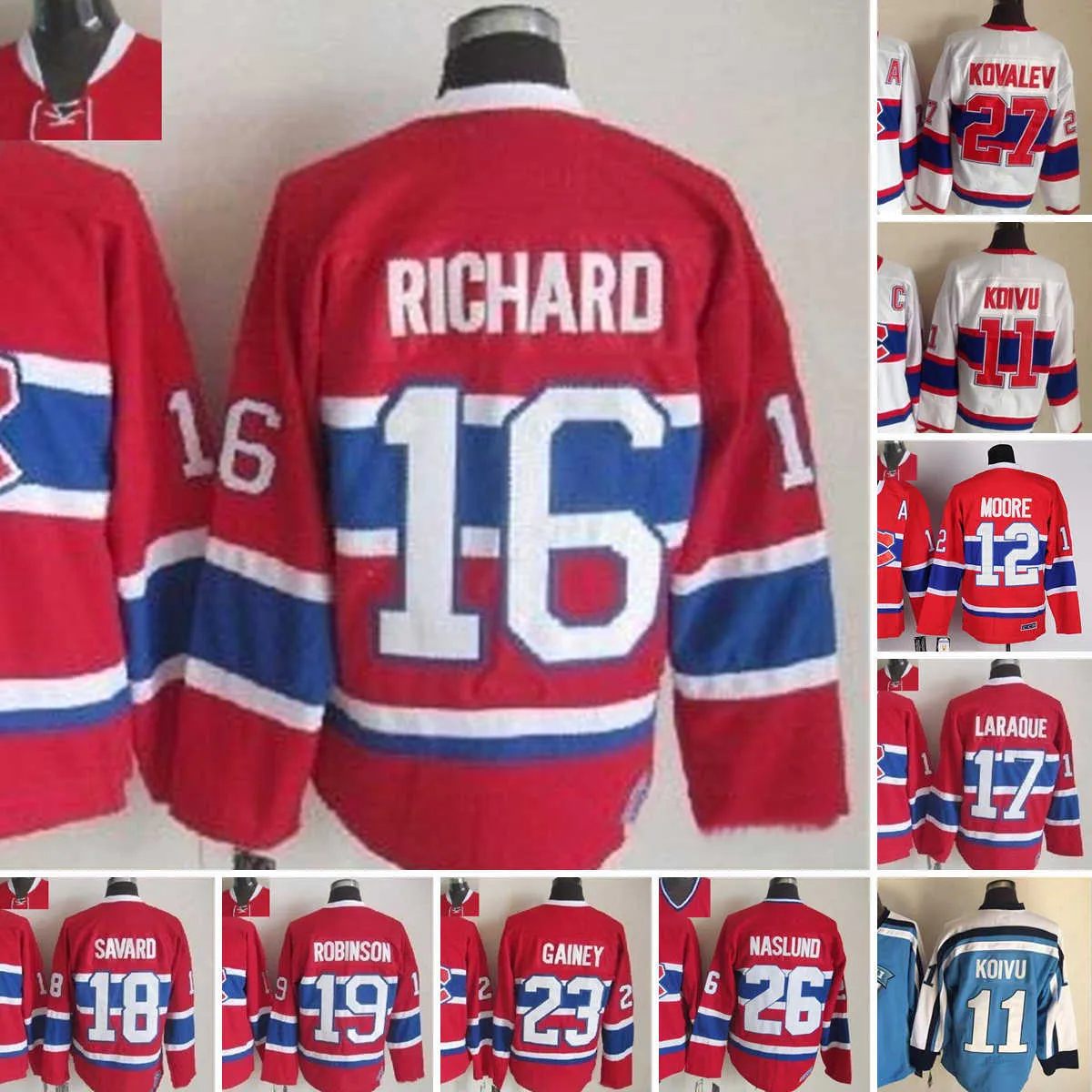 1909-1999 film retro CCM Ice Hockey Jersey Hafdery 11 Saku Koivu 12 Dominic Moore Henri Richard Georges Laraque Serge Savard Larry Robinson Vintage Jerseys