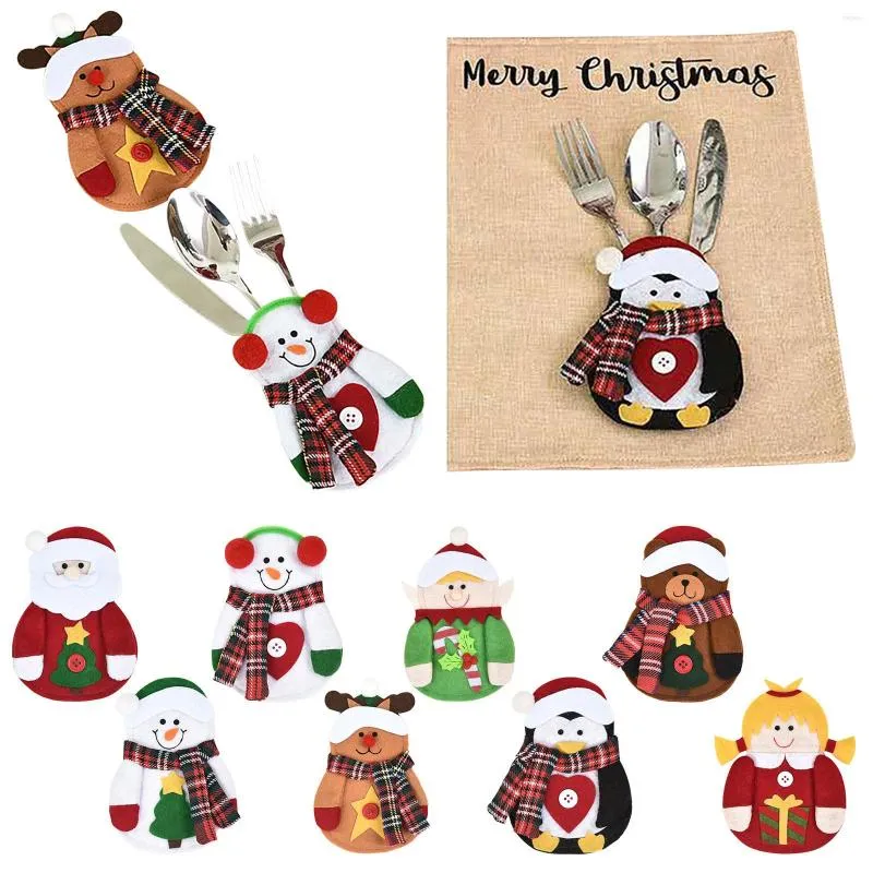Flatvaruuppsättningar Årets dekorationer Tabeller gaffeluppsättningar Christmas Hat Storage Tool Cover Mini Santa Claus Cap Xmas Decor #02