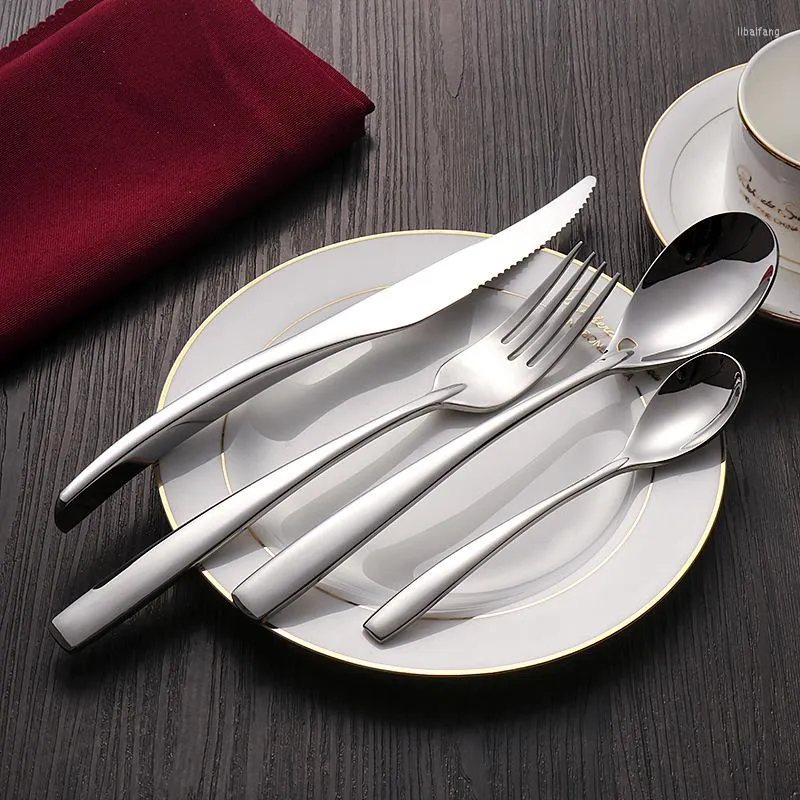 Dinnerware Sets 24pcs/4 Set Stainless Steel Cutlery Knives Forks S Poons Royal Silver Dinner Service Kitchen & Accessories