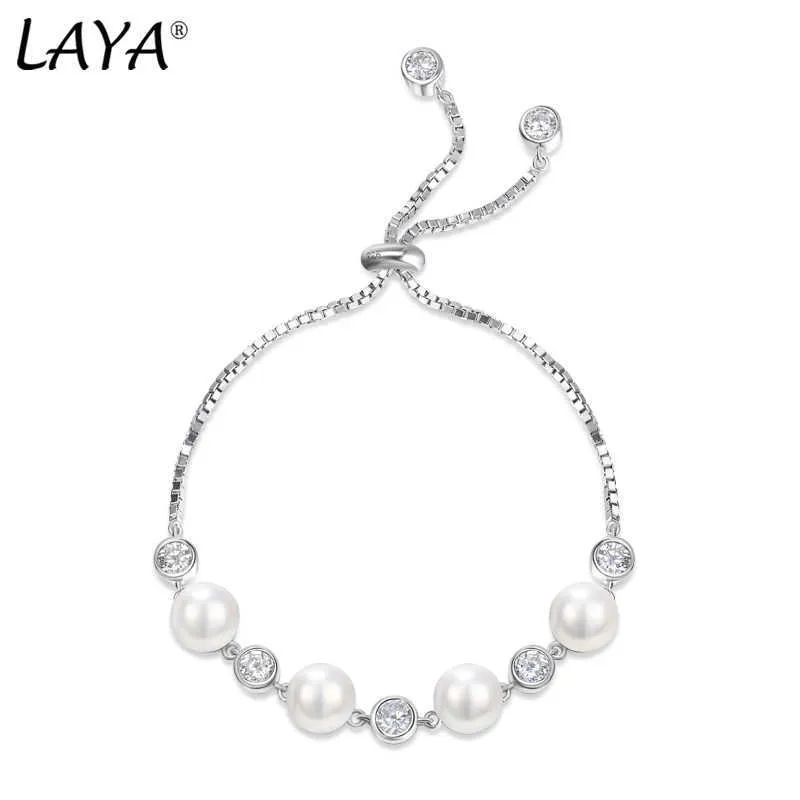 Bracelets de charme Laya Nature Pearl Charm Bracelet para mulheres Pure 925 Sterling Silver Shiny White Cubic Zirconia Jóias Finas Elegantes 2022