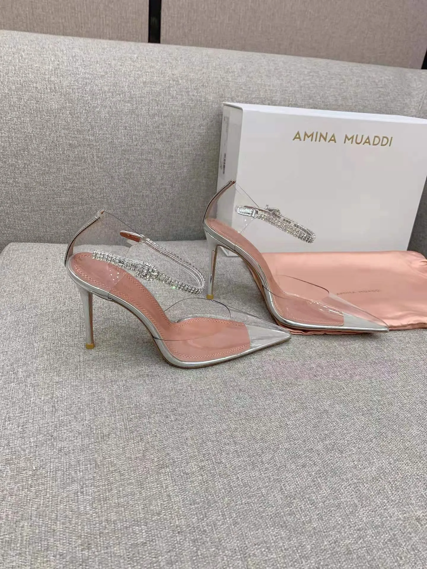 2023 AMINA BUTS MUADDI Pumps Pumps Modna Sezon Ursina Crystal Clear Clear PVC Metallic