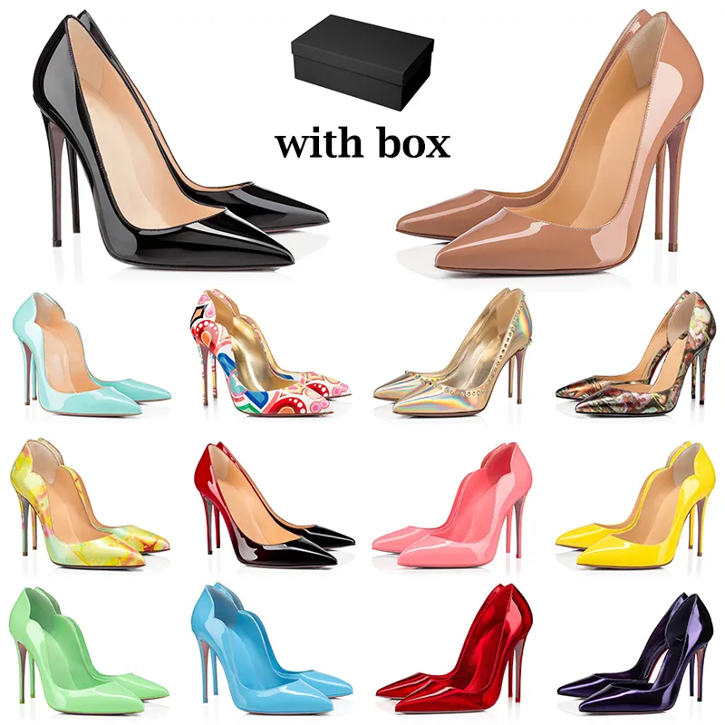 red bottoms heels women designer luxury dress shoes high black White soft pink yellow green gradient patent leather suede womens sexy party wedding