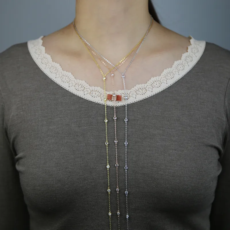 Nouveaux styles 925 collier de station en argent sterling avec or argent plaqué rose forme Y Lariat dames déclaration colliers bijoux en gros