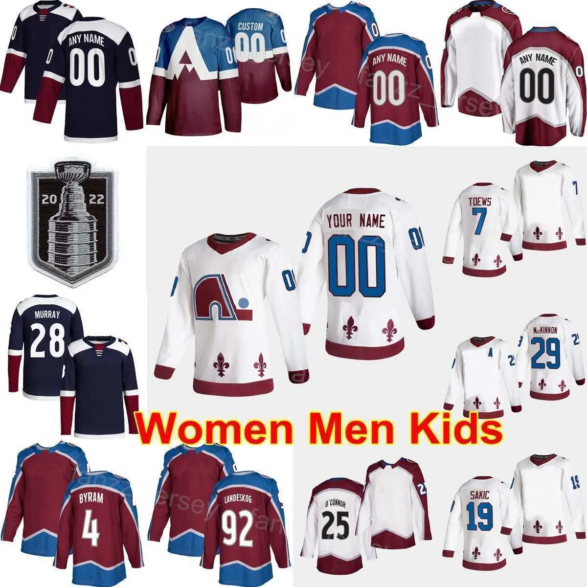 Maillot homme enfants femmes 2022 finale de la Coupe Stanley Hockey 91 Nazem Kadri Jersey''Nhl''8 Cale Makar 29 Nathan MacKinnon 92 Gabriel Landeskog Mikko Rantanen