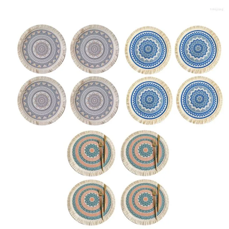 Masa Paspasları 4pcs Bohemian Dokuma Pamuk Placemat Kumaş Saçak Isı Yalıtım Pedi Anti-Scald Pot Ev Dekoratif Mat