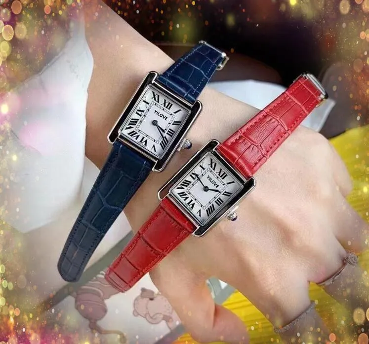 Squar Roman Dial Tank Series Women Watch 31mm Two Stiches Quartz Movement Sapphire Glass Clock Genuine Leather Belt Wristwatch Montre De Luxe Gifts