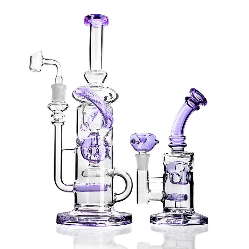 Green Inner Perc Fab Egg Narghilè Bong Bubbler Bong in vetro spesso con ciotola da 14,4 mm Recycler Oil Rig Pipa ad acqua viola Dab Rigs