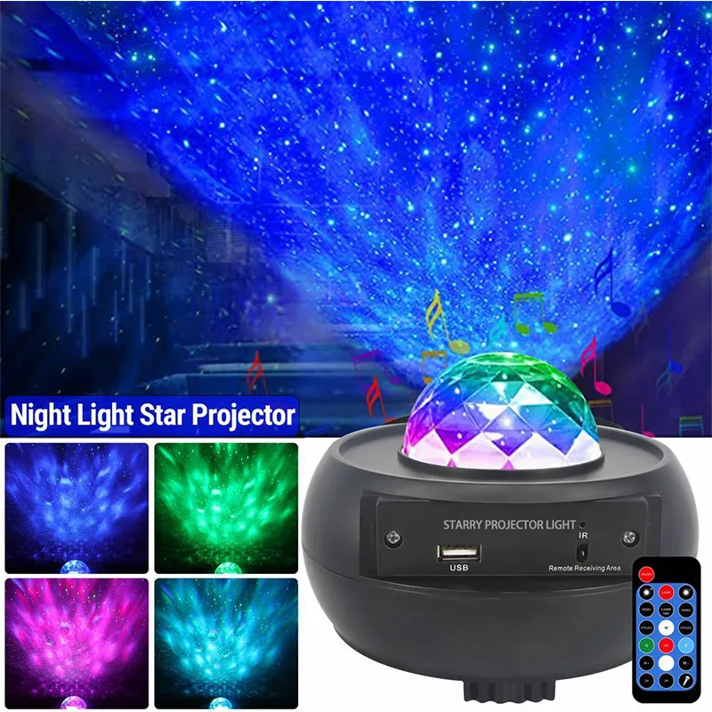Färgglad stjärnhimmelprojektor Laser Lamp Night Light Ocean Wave Star Ambiance Light With Bluetooth Music Högtalargåvor Dekor