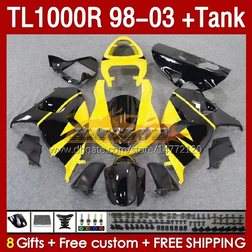 Fairings Tank för Suzuki Srad TL-1000 TL 1000 R 1000R 98-03 Kroppsarbete 162NO.29 TL1000 R TL1000R 98 99 00 01 02 03 TL-1000R 1998 1999 2000 2001 2002 2003 Fairing Yellow Stock