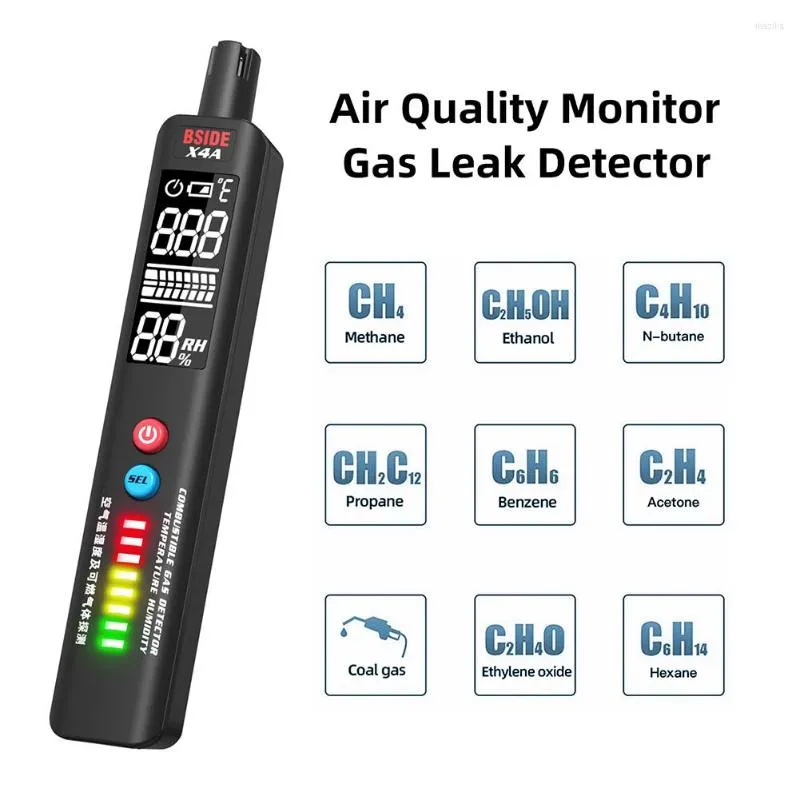 Gaz Kaçak Dedektörü LCD Ekran Taşınabilir Elde Taşınabilir Doğal Metan Bütan Sıcaklık Nem Test Cihazı Metre