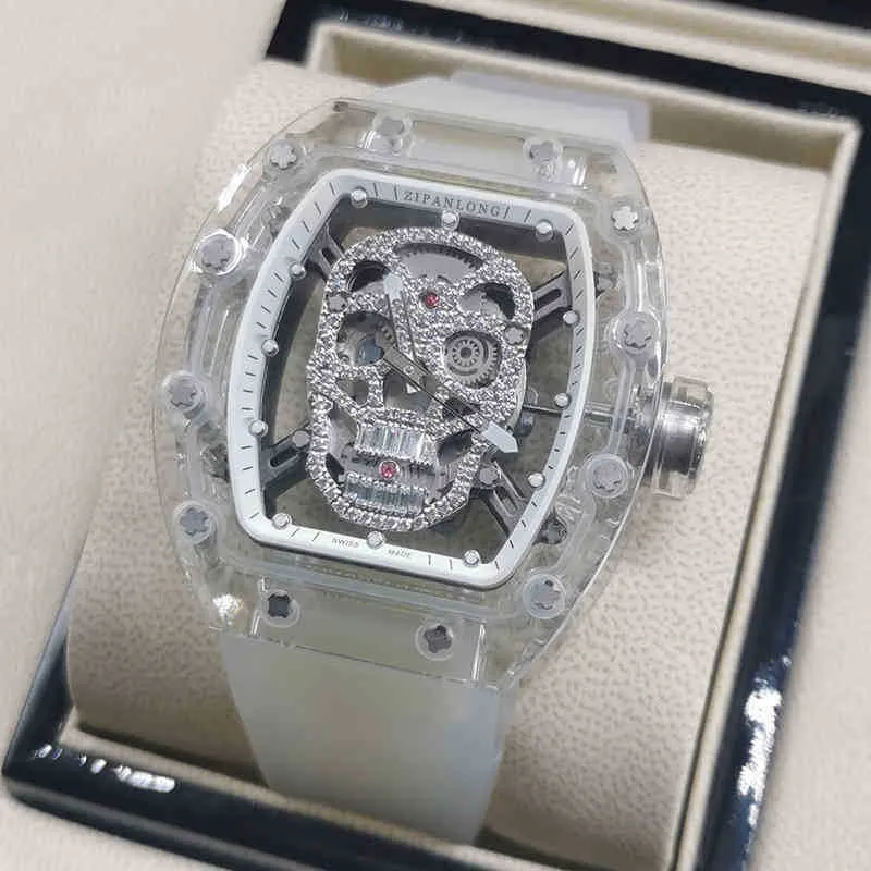 Męski zegarek osobowość moda fajna przezroczysta RM52 Sport Waterproof pusta na dużą tarczy kwadratową czaszkę mechaniczną