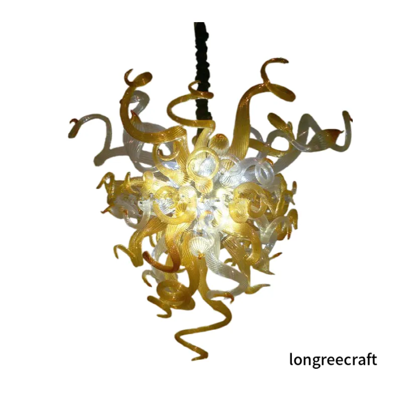 Chihuly Art Style Chandelier Lamps Golden Hand Blown Glass Chandelier Light med LED -glödlampor Takbelysning inomhus Fancy Chandeliers Hängande fixturer LR1184