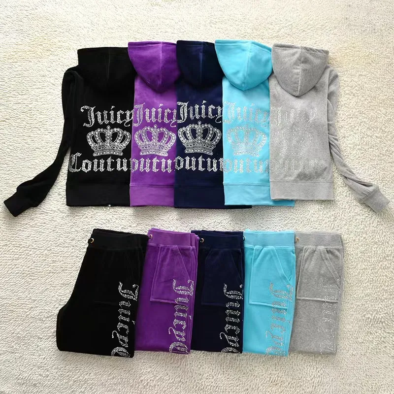 Juicy Couture Suits md054 1 سروال نسائي من قطعتين طقم نسائي مخملي Juicys بدلة رياضية مزينة بالكريستال مزيج 50 موديل