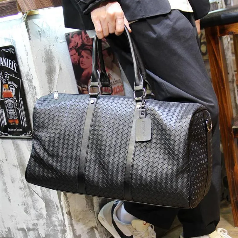 Duffel Bags Xiao p Fashion Men's High Quality Pu Leather Woven Plaid Handbag Men Shoulder Bag Travel Large Capacity Business 222R