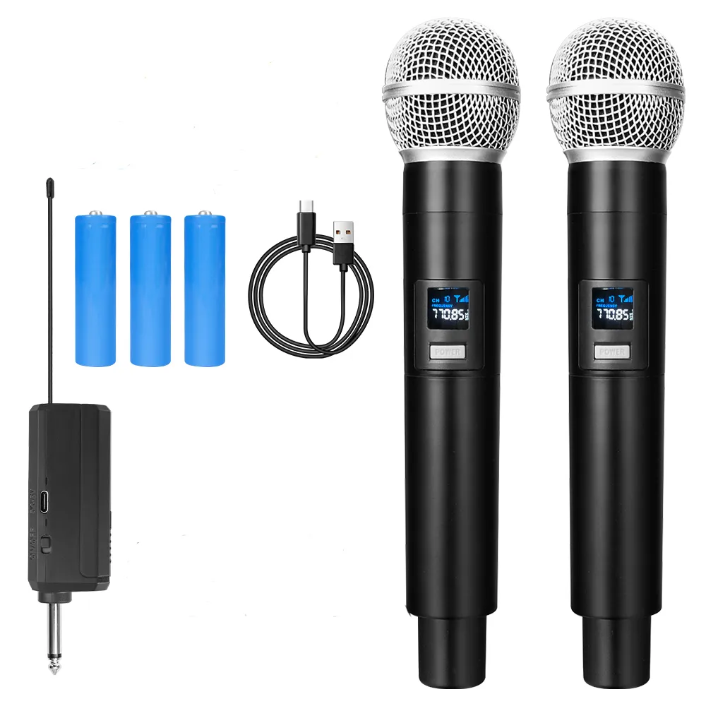 Microfones Wireless Microphone 2 -kanaler UHF Professionell handh￥llen Mic Micphone f￶r Party Karaoke Church Show Meeting 221014