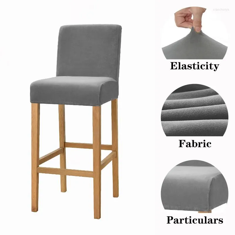 Chair Covers Velvet Solid Color Bar Stool Elastic Short Backrest Spandex Protector For Home Dining Room 1/2/4/6pcs