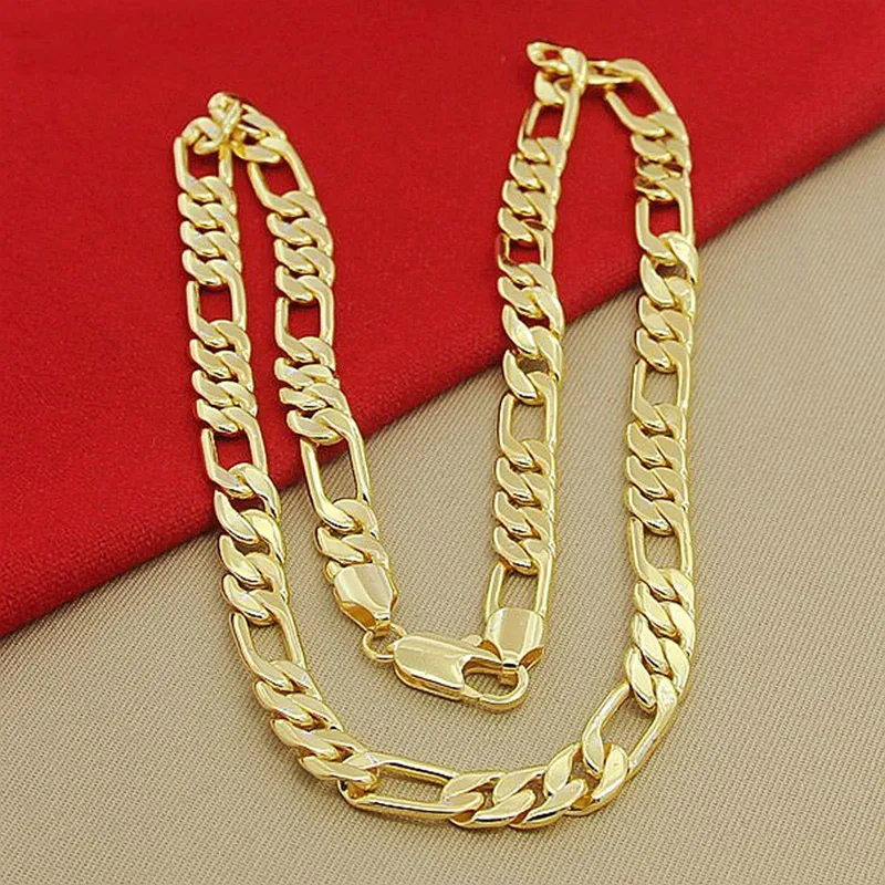 Necklace 24k Yellow Gold Color Figaro Chain For Male Luxury High Quality Jewelry Men's 10mm 22'' 55cm