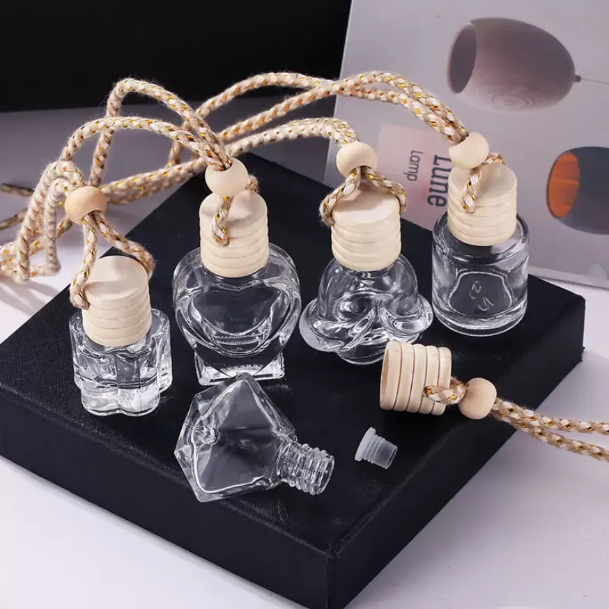 3 pièces Diffuseur de Parfum Voiture Verre avec Bouchon Bois