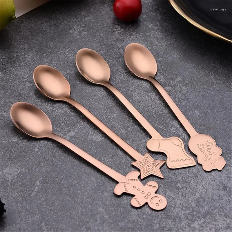 Christmas Decorations 4pcs/set Stainless Coffee Dessert Spoons For Home Year Gifts Tableware Kitchen Accessories