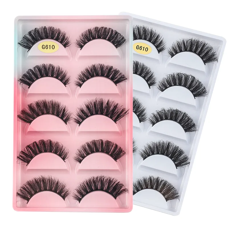 5 Pairs Eyelash faux mink 3D False Eyelashes Package Extension Cluster Natural Thick Wholesale Makeup Lash Box