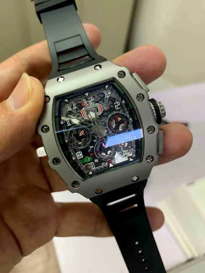 Luksusowe mechanicy męskie Watch klasyczne czarne gumowe mężczyzn Sapphire Automatyczny mechaniczny turbilard kalendarz Titanium Felipe Massa Flyback