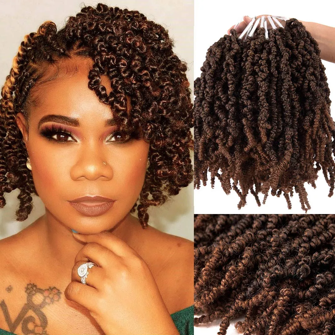 10 Inch Short Curly Spring Twist virkat hår Spring Twist Hair Pre Looped Spring Twist 15 trådar/pack Passion Crochet Braids LS28