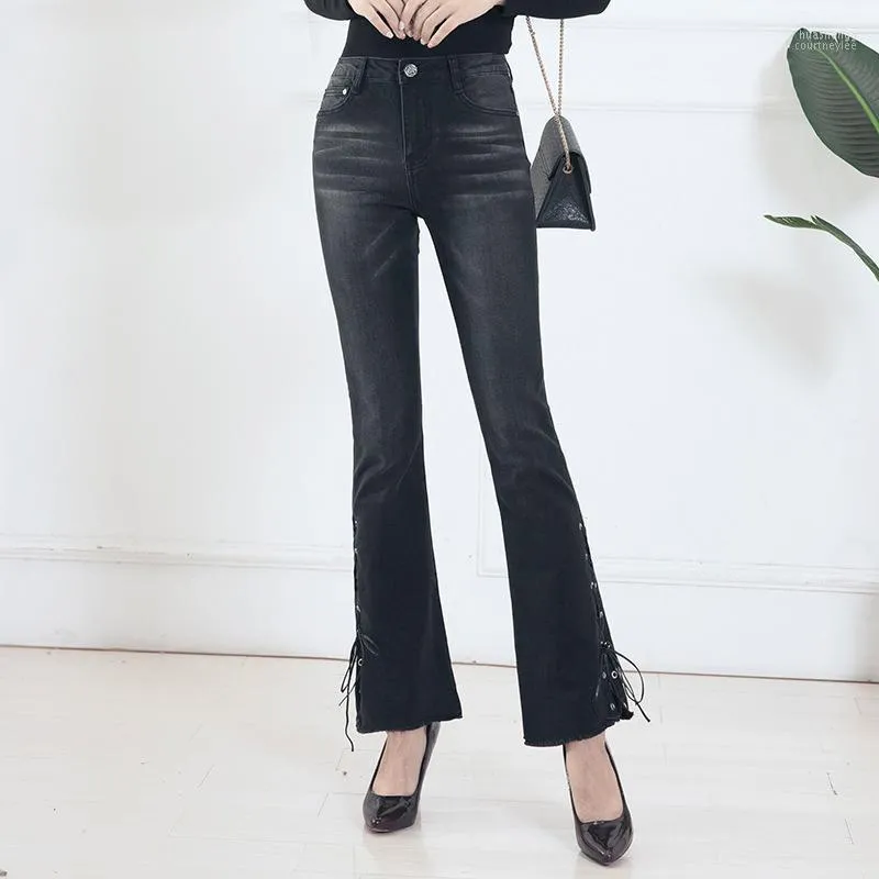 Damen Jeans Damen BetiKama Frühling Damen Flares Schwarz Denim Skinny Push Up Plus Größe 5XL Grande Taille Femme 2022 Nouveau