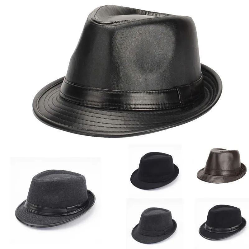 Feanie/crânio Caps British estilo britânico Brim Jazz Caps Hats Fashion Wool Felt Fedoras Trilby Hat Solid Panamá Cap para homens para homens unissex T2221013