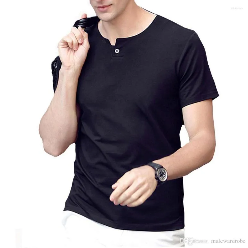 メンズTシャツメンズサマーデザイナーTシャツ半袖シングルボタンデザインソリッドベーシックTシャツティー