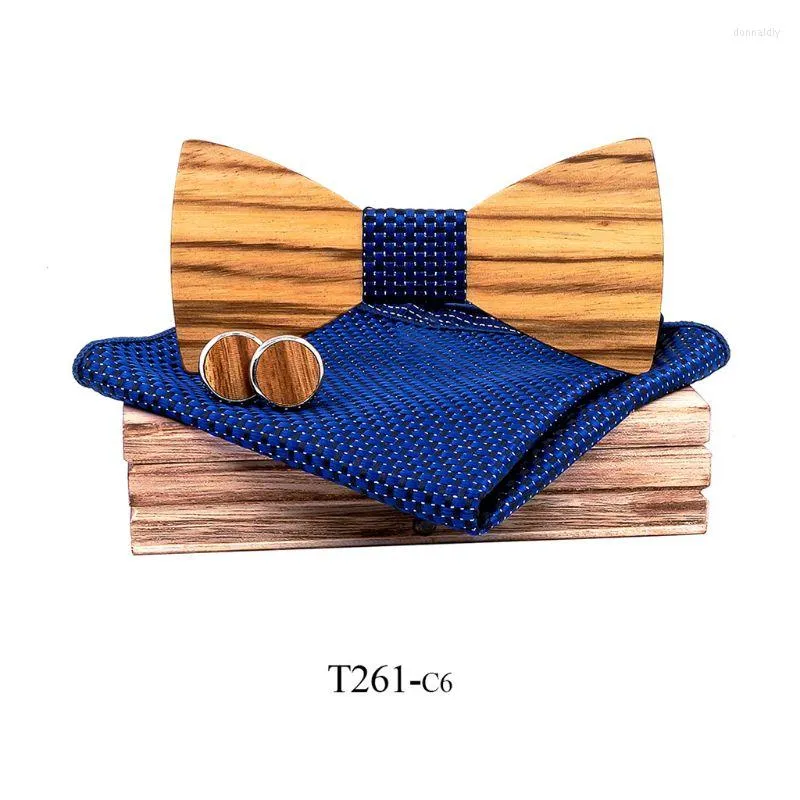 Bow Ties Zebra Grain Wooden Tie For Men Male Trendy Necktie Wood Bowtie Handkerchief Cufflinks Set Box 2XPC