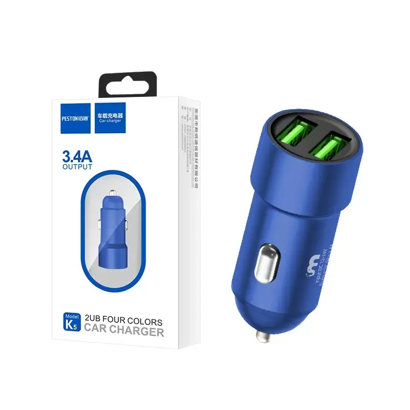 Adaptador de potencia de cargador de autom￳vil Tel￩fono celular Dual Veh￭culo USB port￡til 5V 3.4A para cargadores r￡pidos r￡pidos