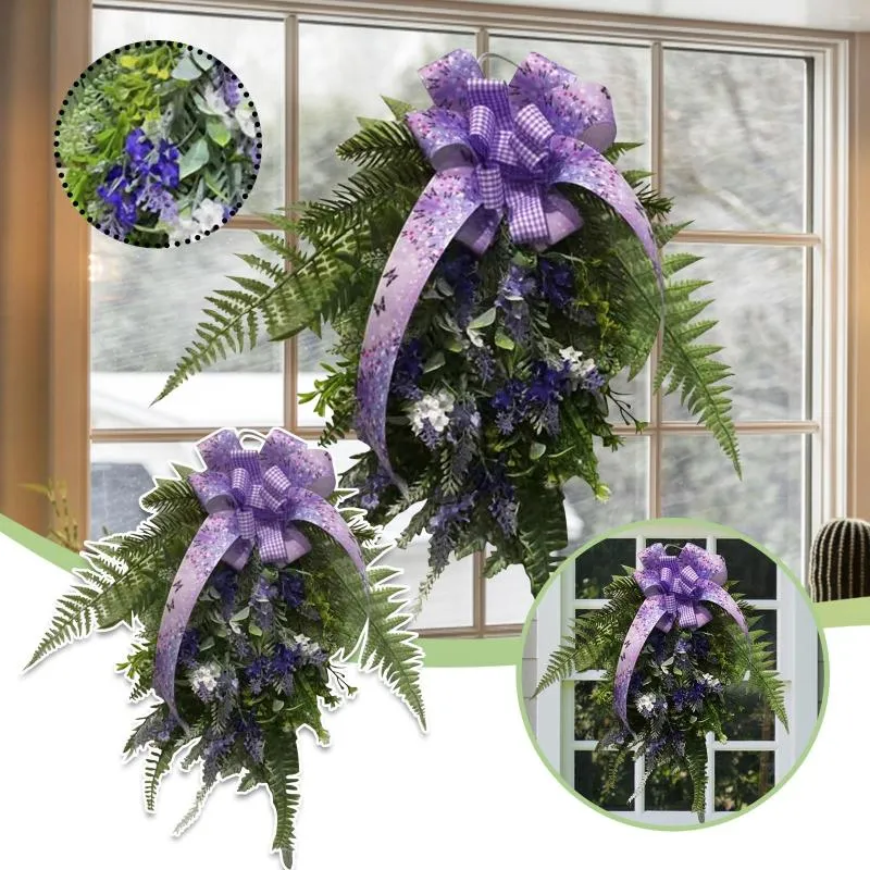 Dekorativa blommor Autumn Harvest-Festival Lavender Wreath Door Hanging Autumn/Winter Season Decoration Rattan Metal Hoop Decor