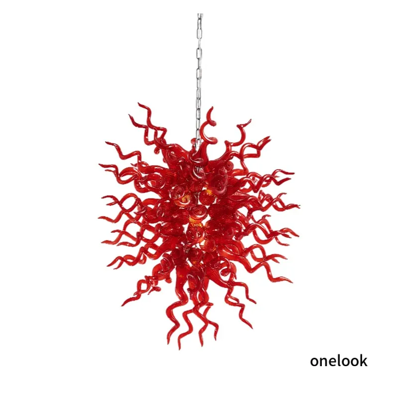 Współczesne na zamówienie lampy LED Lampy wisiorki 100% ręcznie wysadzone w stylu murano krystalicznie czerwony szklany żyrandol wyposażenie hangingowe dekoracja domowa lr1448