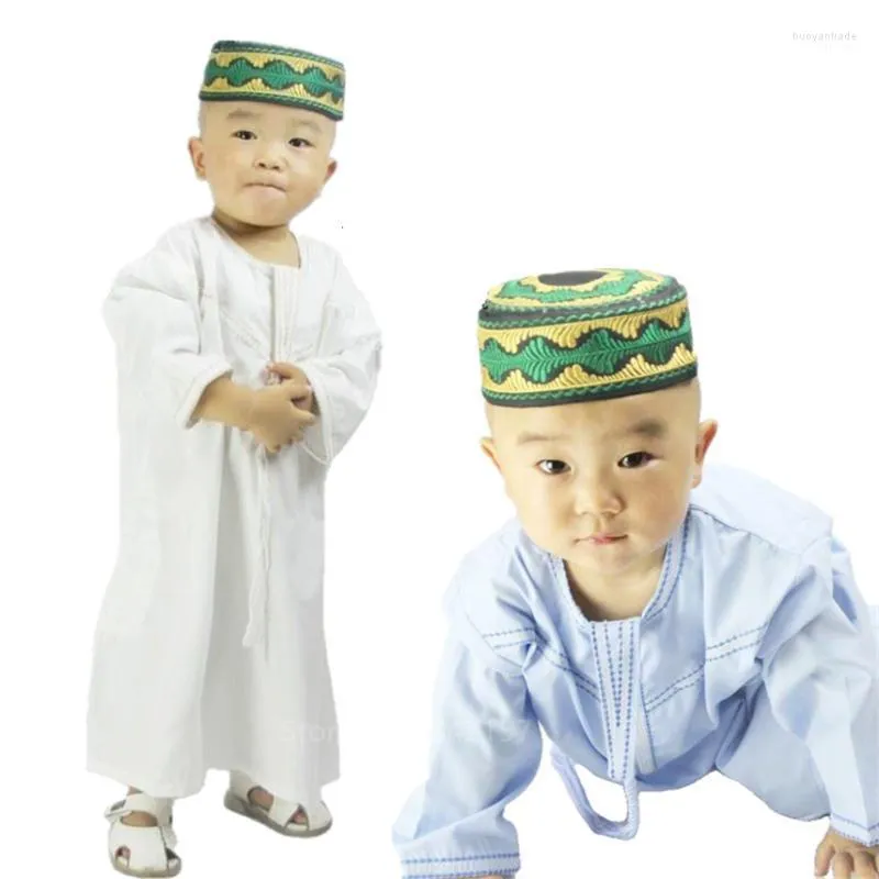 Roupas étnicas meninos muçulmanos abaya crianças kaftan islâmico para jubba arábica thobe 1-3 anos de idade