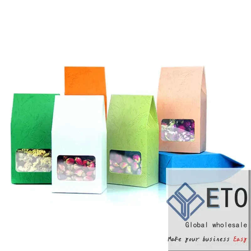 8x15.5Embossed Pink Orange White Green Blue Gray Kraft Paper Färg Förpackning Square Transparent fönster Doftande te -förpackningsbox förseglad med luft